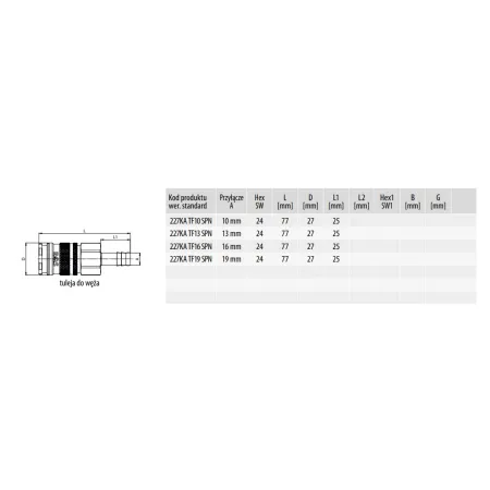 Gniazdo szybkozłącza do węża 13 mm NW 10 RECTUS 227KATF13MPN